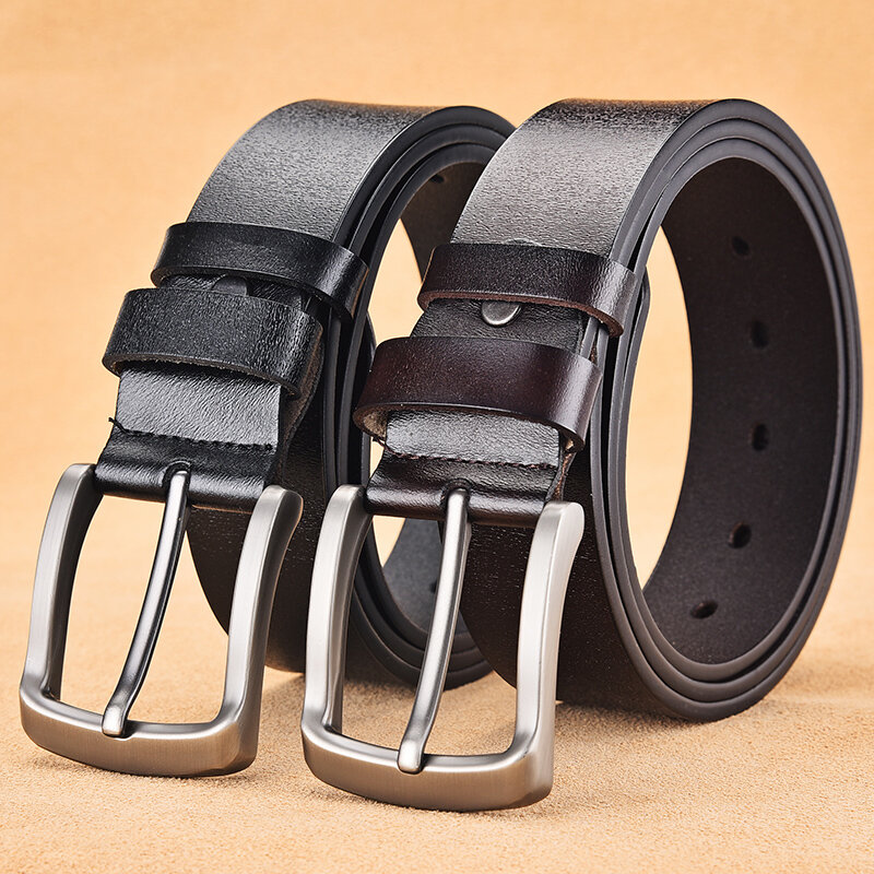DINISITON-Cinturón de piel auténtica para hombre, correa de marca de lujo, clásica, Vintage, con hebilla de aleación