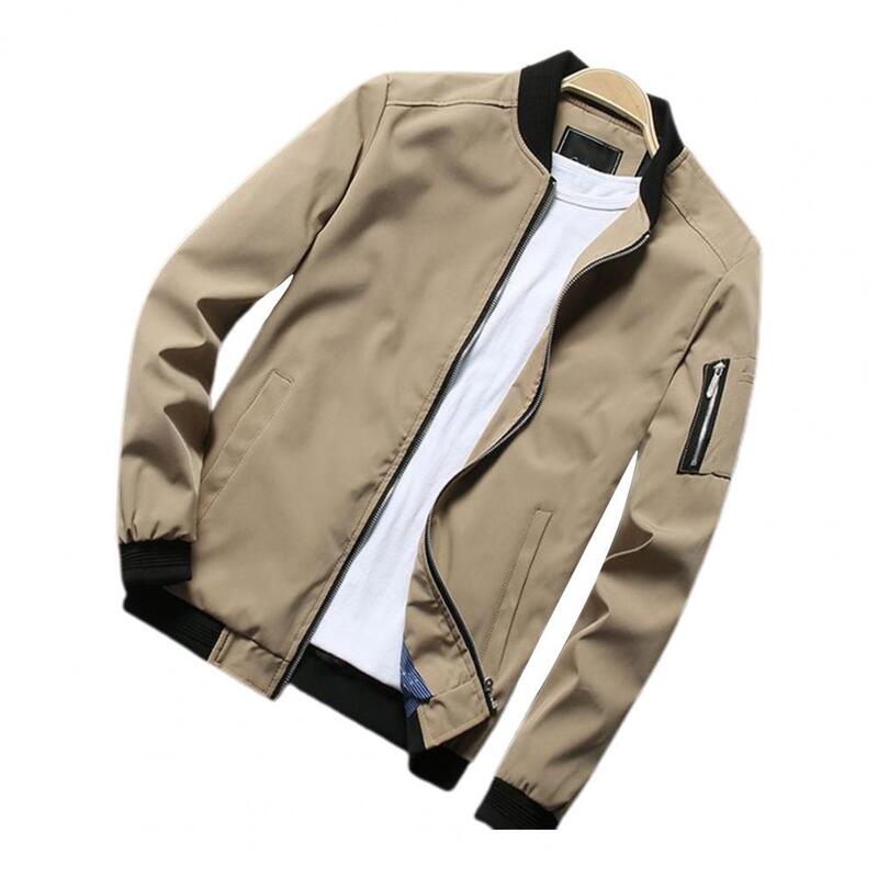 Men Coat Solid Color Windproof Casual Stand Collar Cardigan Winter Jacket for Sports