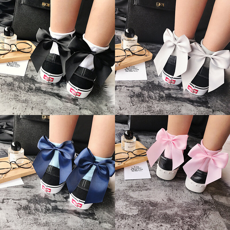 Calcetines cortos con lazo para mujer, medias tobilleras de algodón estilo Harajuku, Hipster, de alta calidad, a la moda, para otoño y verano