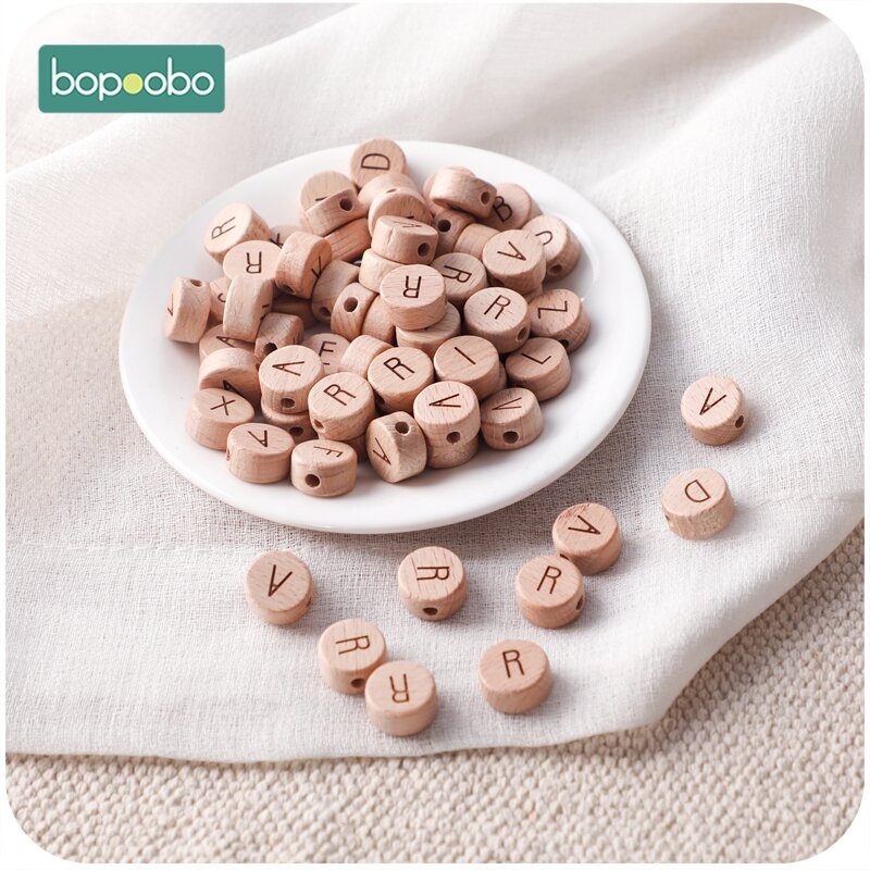 Bopoobo-Cuentas de madera del alfabeto inglés, abalorios de letras de Material de grado alimenticio para bricolaje, sonajero para dentición de bebé, cuentas para dentición de bebé, 20 Uds.