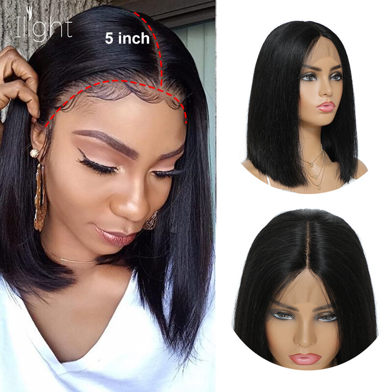 Ilight Blunt Cut Bob Wig Brazilian Lace Part Human Hair Straight Bob Wigs For Women Remy 13*1 Lace Bob Wigs With Baby Hair