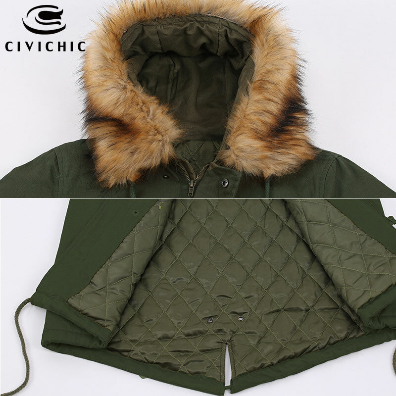 Civi세련된 2020 핫 여성 겨울 모피 칼라 파카 따뜻한 후드 재킷 중간 긴 더브 테일 겉옷 두꺼운 오버 코트 벨트 DC15
