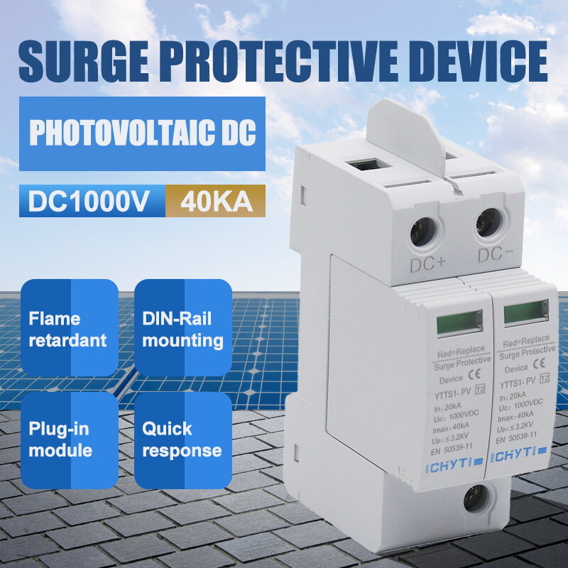 Surge Protective Device SPD DC 2P 600V 1000V 20KA ~ 40KA Surge Perlindungan Surge Arrester Rumah Din rel Solar Surge Protector