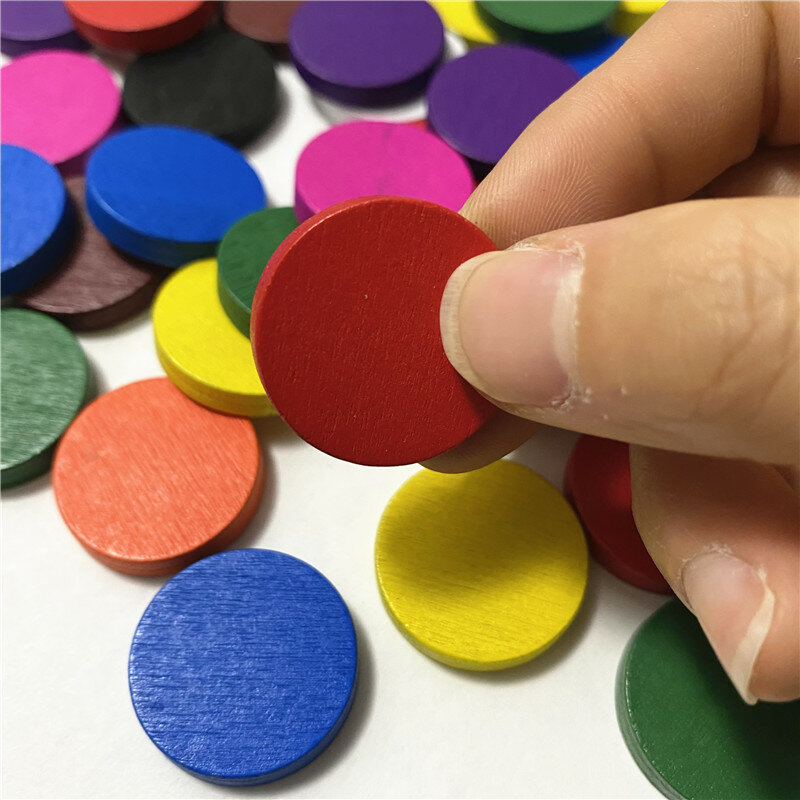 Placa circular de madera colorida para juego de mesa, 50 piezas, 25x5mm, 10 colores