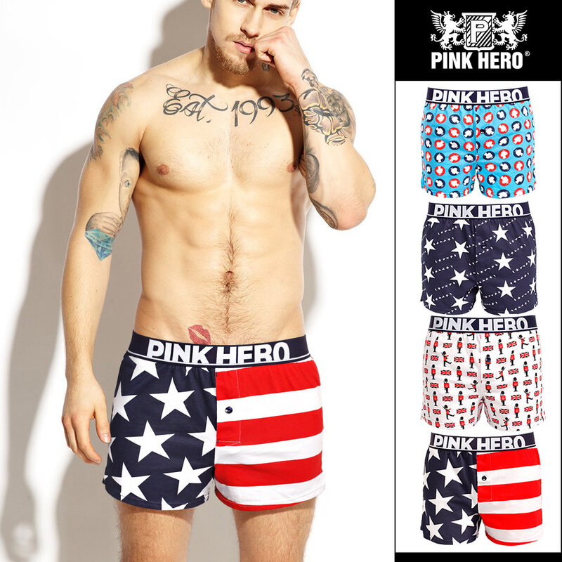 Pink Hero Underpants Printing Male Arrow Pants 2pcs/lot Mens Boxershort Men Underwear Boxers Original Design Straight Angle