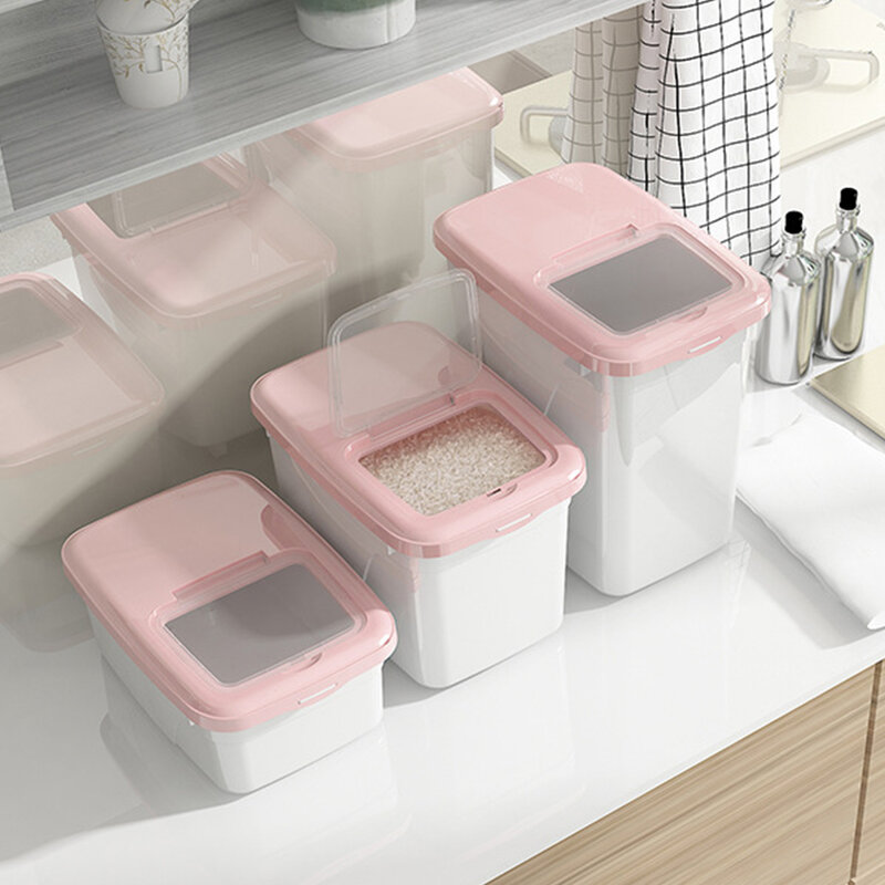 Huishoudelijke Plastic Granen Dispenser Opbergdoos Keuken Voedsel Rijst Graan Container Organizer Graan Opslag Kan Met Wielen
