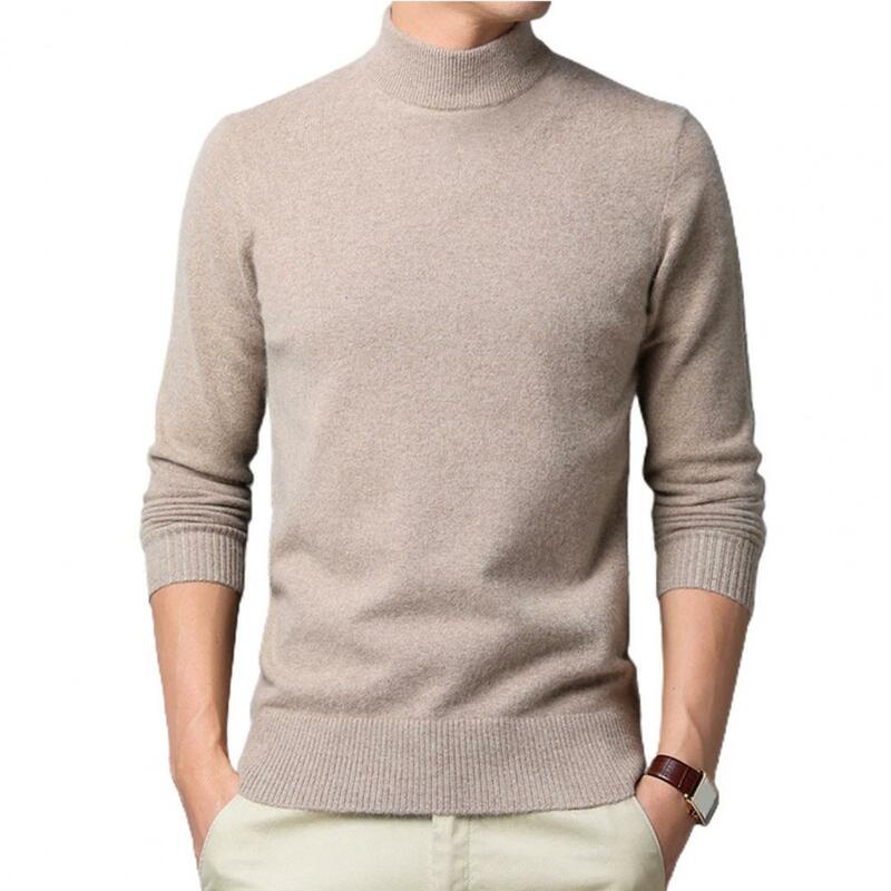 Autumn Sweater Solid Color Half-high Collar Knitted Slim Extra Thick Pullover Business Base Shirt for Daily Wear