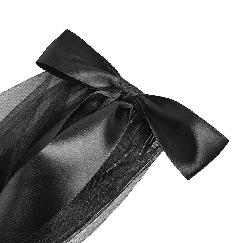 Black Ribbon Bridal Veil Women Accessories Tulle Halloween Cosplay Two Layers Veils With Combs Costume