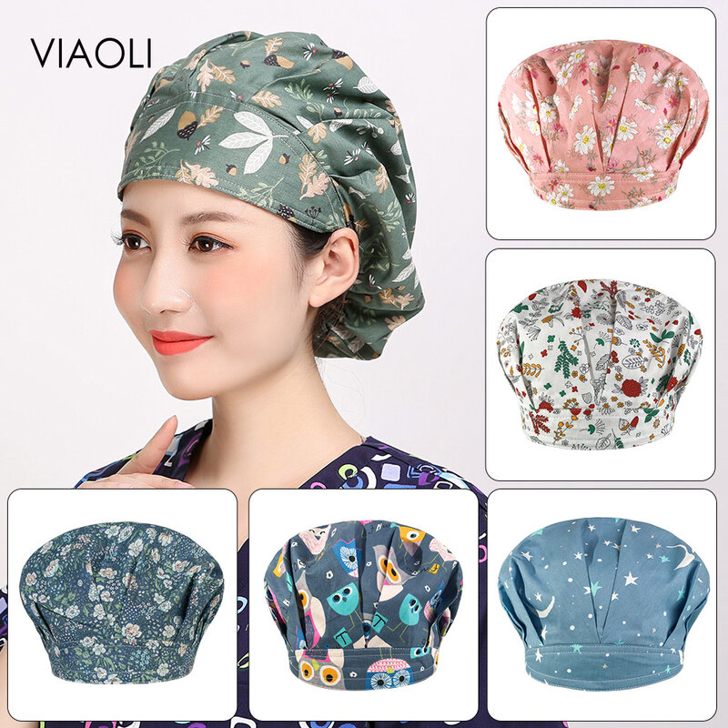Viaoli-chapéu ajustável para homens e mulheres, boinas elásticas para cozinha, catering, impresso, trabalho, chef