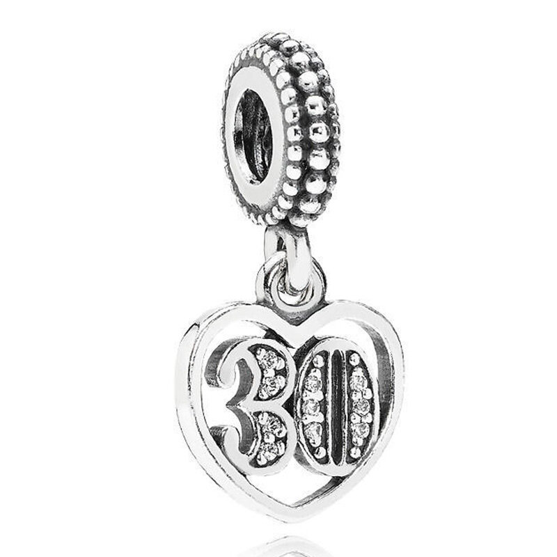 DIY Charm Alphabet & Numbers 16 18 21 30 40 50 60 Years Pendant  925 Sterling Silver Bead Fit Fashion Bracelet Jewelry