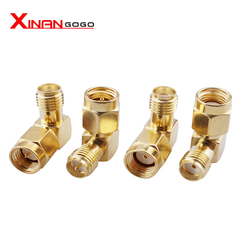 1PCS RF Adapter SMA Male to SMA Female Right angle 90 Degree Gold-Plated RP SMA Male to SMA Coaxail Connector Ja