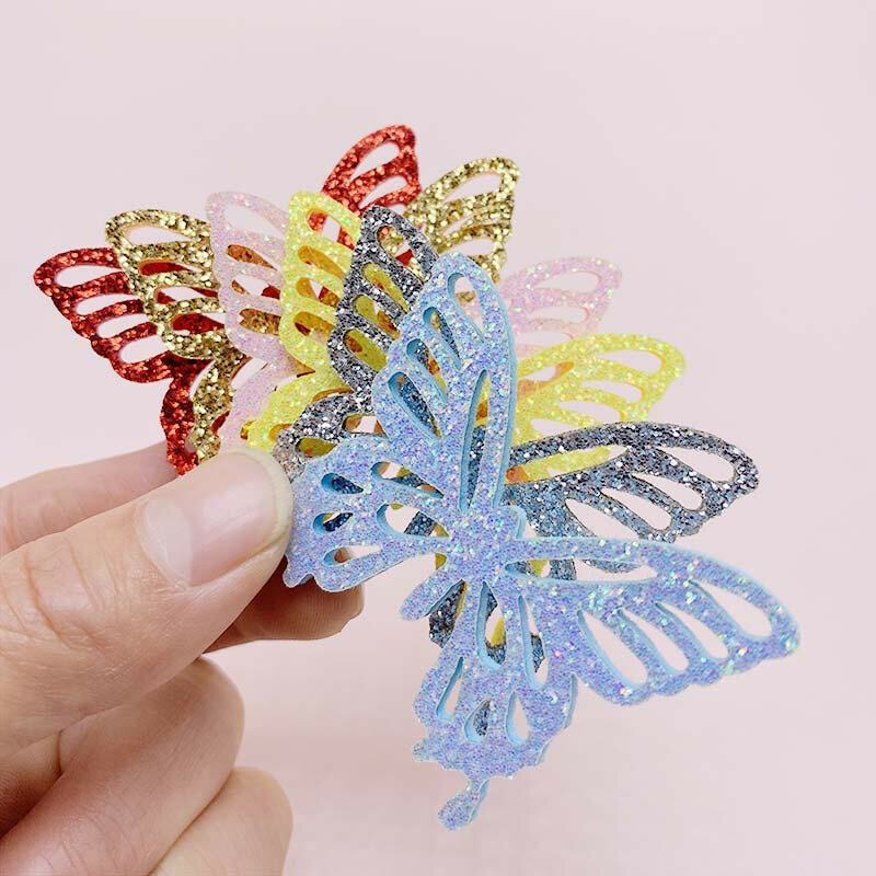 Glitter Flower Butterfly copricapo per bambini accessori per forcine fai da te manuale artigianato materiale decorazione natalizia forniture 10 pezzi