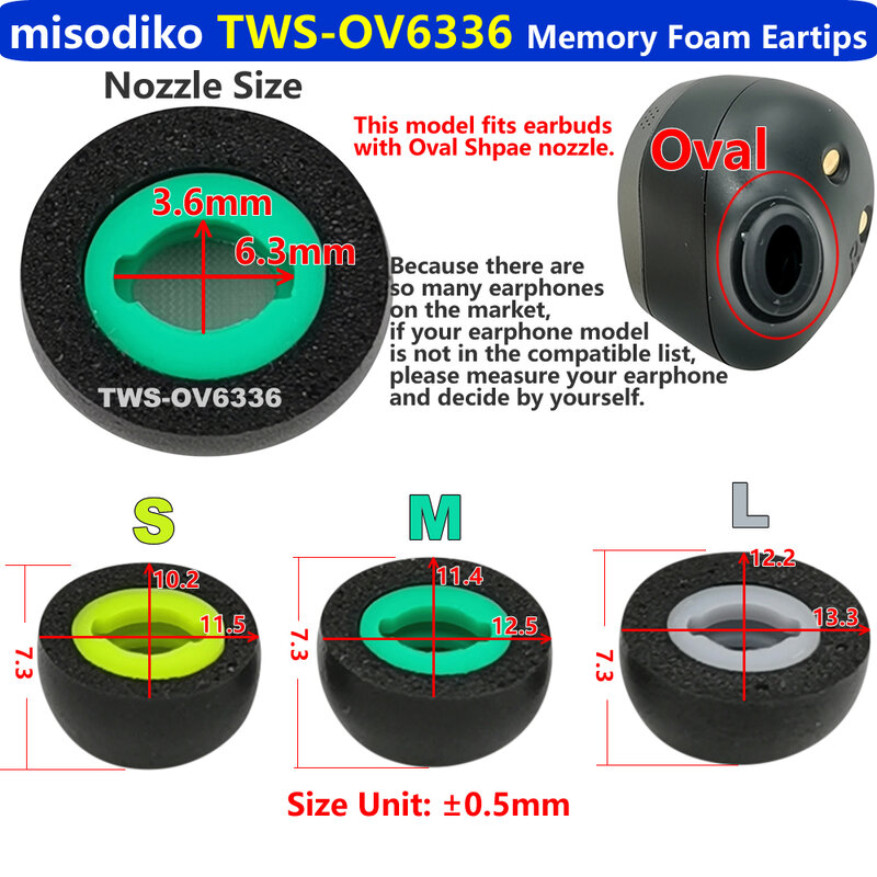 Misodiko-oval memória espuma fones de ouvido, substituição para samsung galaxy buds pro, sem fio, 3 pares