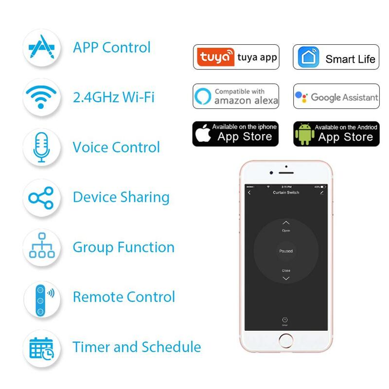 Tuya Smart Life interruttore per tende telecomando persiane avvolgibili motore RF + WiFi App Timer Google Home Aelxa Echo Alice Voice