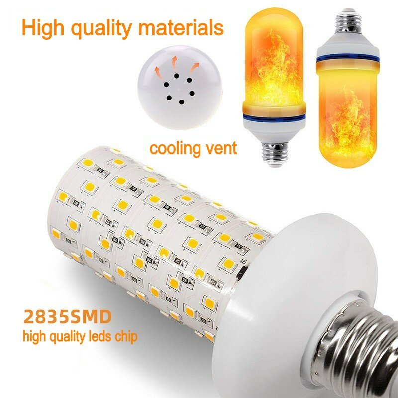 Bombilla LED E27 para iluminación del hogar, 4 patrones, efecto dinámico de llama, 220v