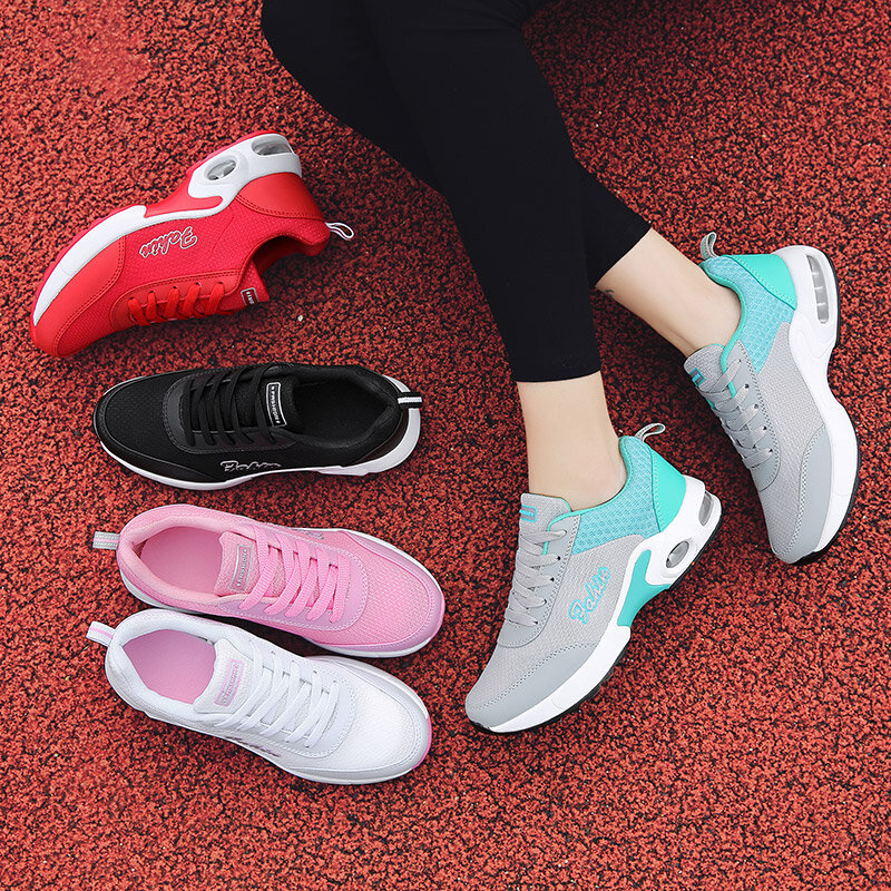 Zapatos para mujer nuevos zapatos para correr al aire libre zapatillas transpirables tejidas con mosca zapatos con cordones antideslizantes zapatos deportivos con plataforma