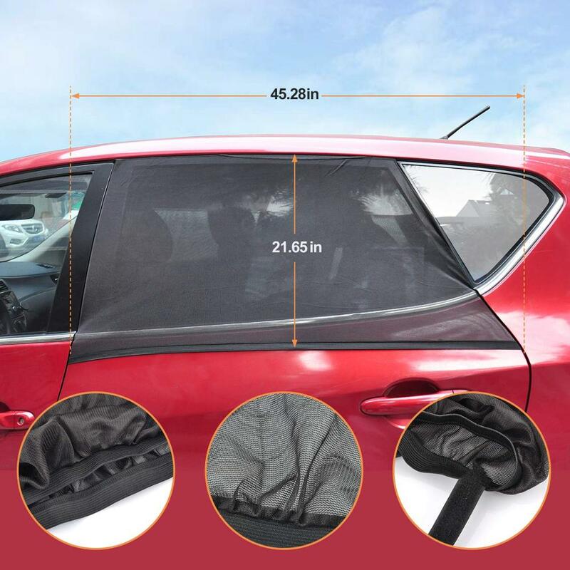 2 Pack Car Rear Side Door Back Window Sun Shade UV Protection Sunshade Anti-mosquito Net Mesh Curtain For Sedan SUV MPV 125*60cm