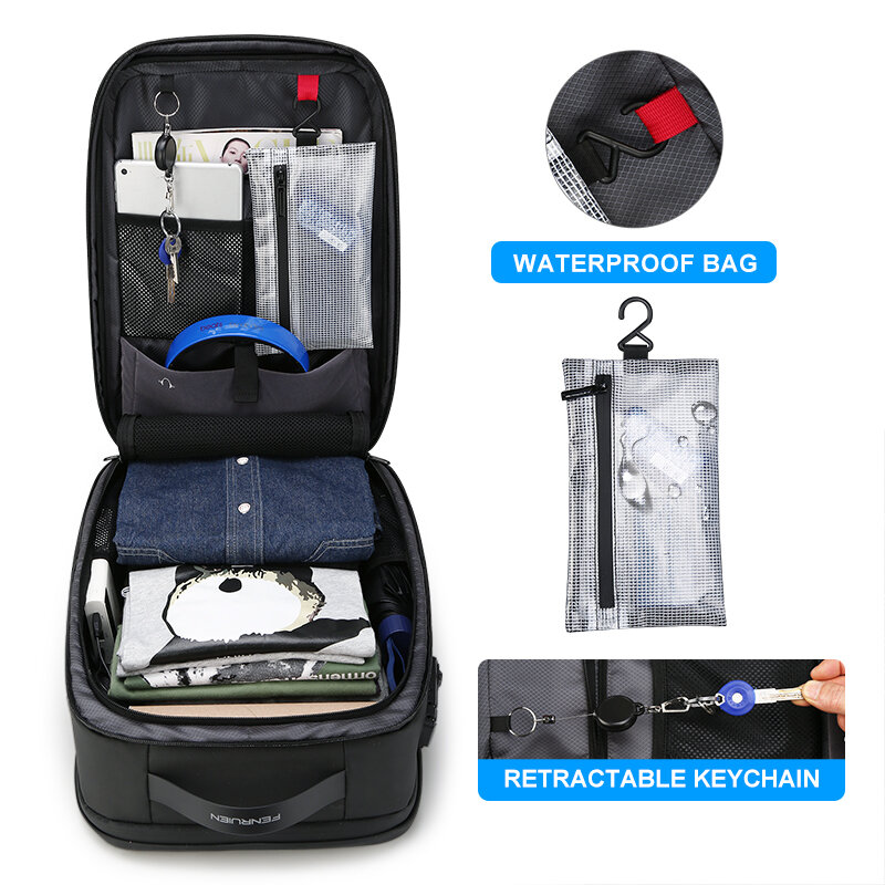 Fenruien-신제품 남성 백팩, 패션 방수 학교 여행 가방 배낭 도난 방지 비즈니스 백팩, 17.3 인치 노트북에 적합
