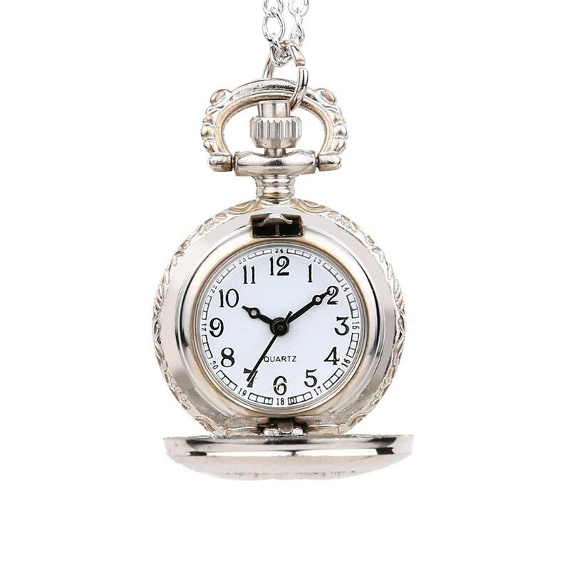 6074Low-key luksusowy srebrny wzór płatka śniegu z otwieranym wieczkiem mini kieszeń zegarek damski i dziecięcy prezent z łańcuszkiem