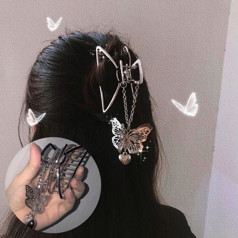 Goth borboleta amor pingente de cabelo para mulheres, garras de cabelo para mulheres estilo coreano moda de metal grampo de cabelo feminino ins acessórios de cabelo joias