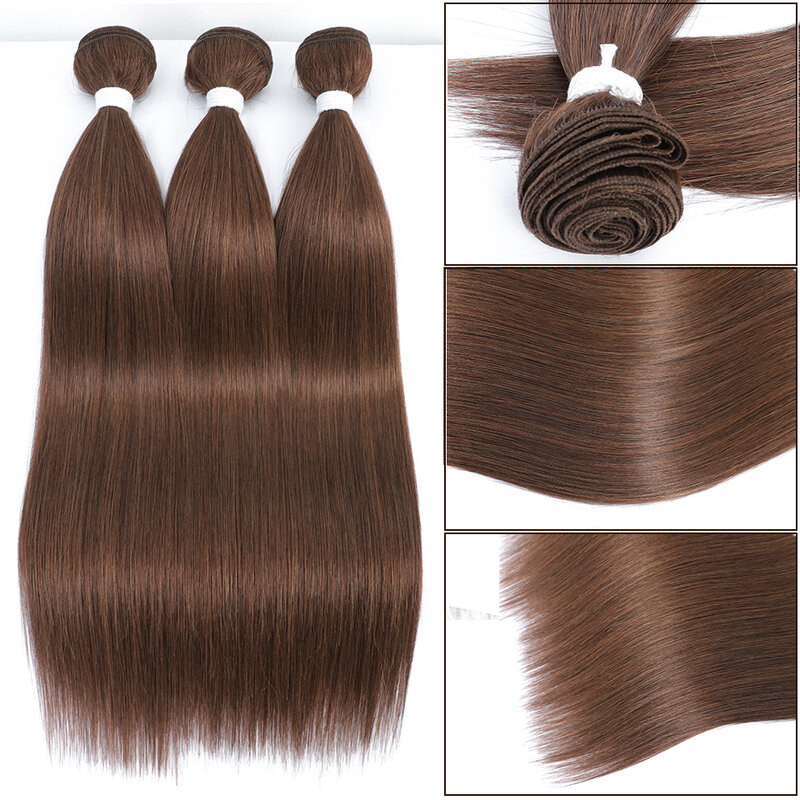 Straight Hair Bundles Extensions Smooth Ombre Hair Weaving 36Inch Super Long Synthetic Straight Hair Bundles Full to End