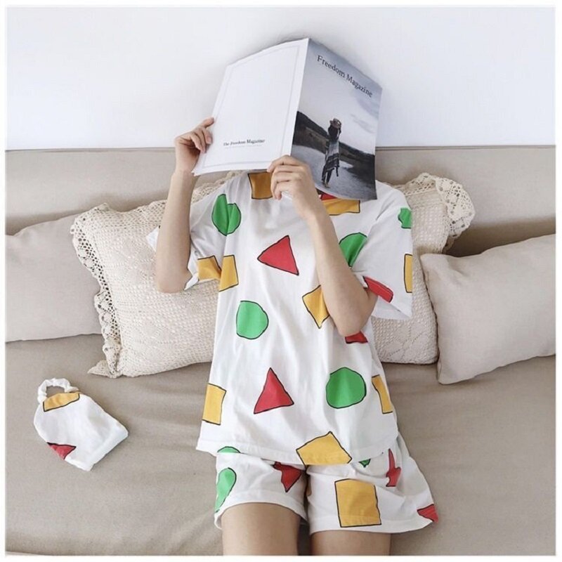 Pijama Sin Chan Set Piyama Wanita untuk Wanita Musim Panas Pijama Sinchan Pakaian Tidur Setelan dengan Celana Pendek Pakaian Rumah 2022 Piyama