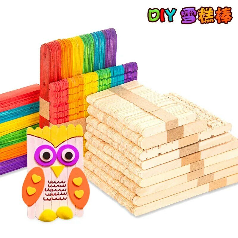 Primary Color Ice Cream Sticks Color Ice Cream Sticks Handmade Diy Puzzle Toys Small Wooden Sticks