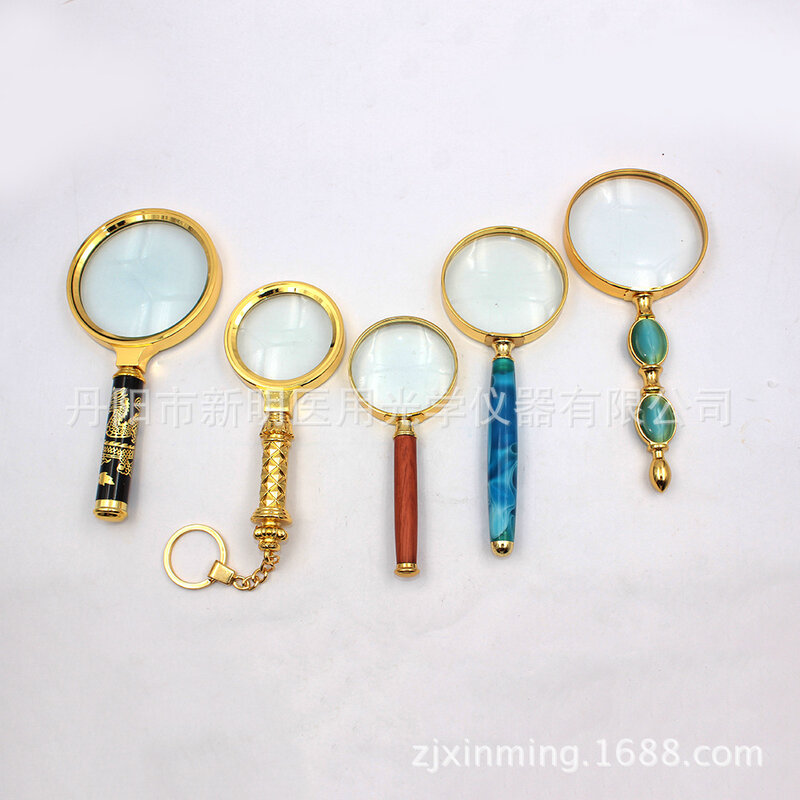 Optical Lens Ultra Clear Magnifying Glass Handheld Glass Magnifying Glass Red Wooden Handle Metal Frame Magnifying Glass