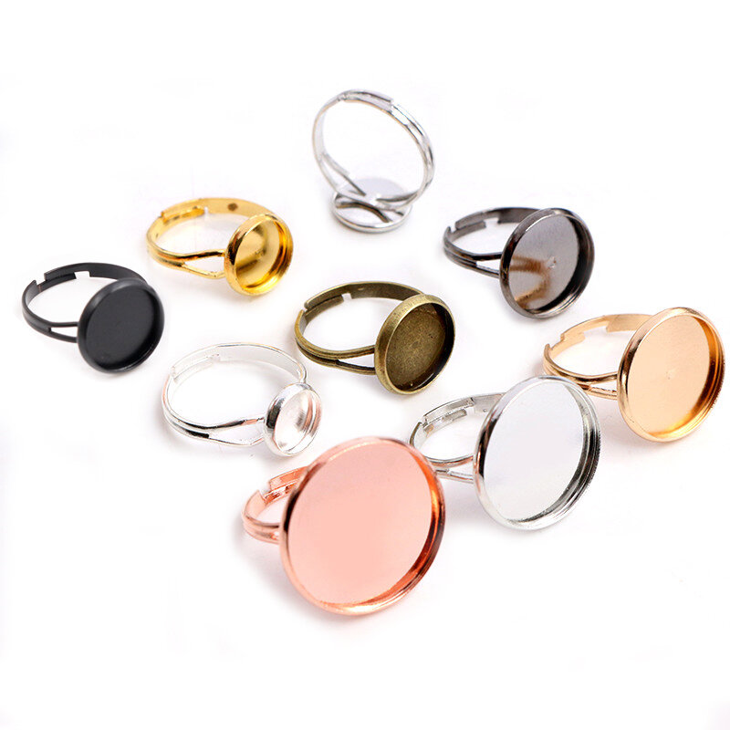 10 unids/lote anillo en blanco ajustable Base ajuste diámetro 10 12 14 16 18 20 mm cabujón de vidrio Configuración de camafeo bandeja Diy anillo de fabricación de joyas