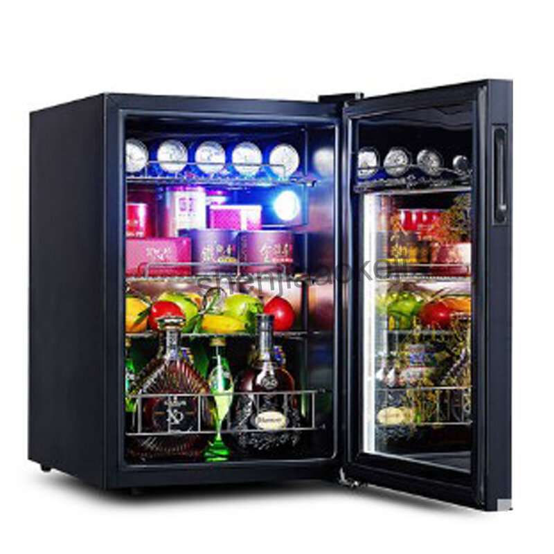 เย็นตู้เย็น62L ไวน์ตู้เย็นกระจกโปร่งแสงประตูเครื่องดื่มชาตู้แช่แข็ง-5to10องศา C อาหารตัวอย่างตู้