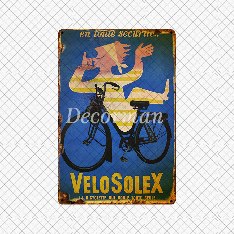 [DecorMan] VELO SOLEX Bersepeda Perancis Tanda Logam Dinding Kustom Poser Lukisan Besi Ruang PUB Bar Hotel Dekorasi LTA-2033