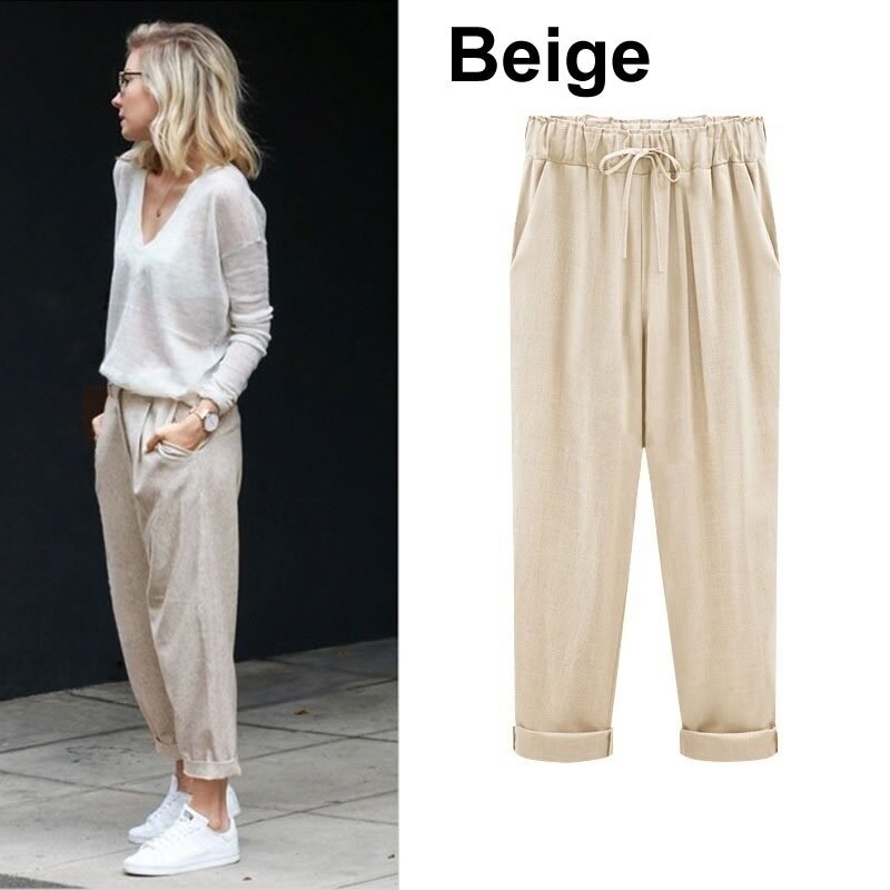 Женские свободные брюки из хлопка и льна ZOGAA, повседневные широкие брюки с Кулиской для весны и лета