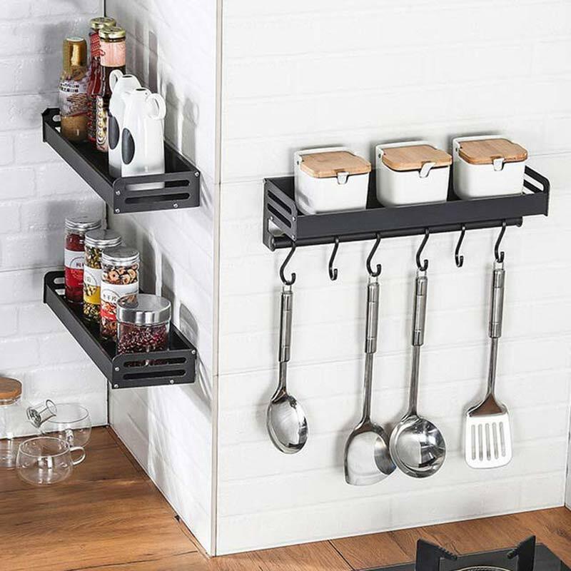 Кухонная стойка CANBOUN, настенная, без перфорации, для дома, алюминиевая стойка для хранения приправ, черная, серебристая подвеска