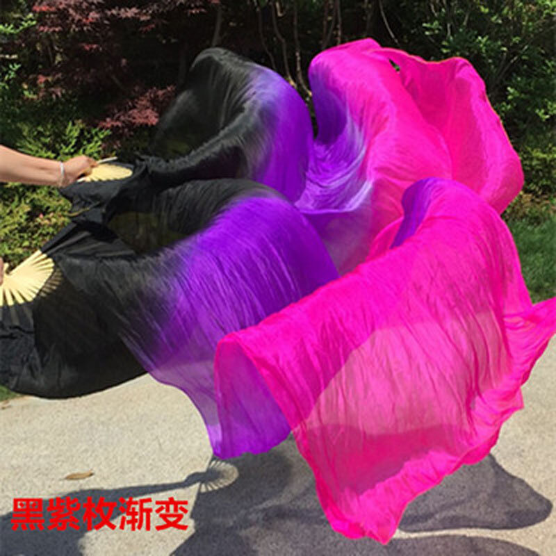 Véu de seda artesanal para dança do ventre longos fãs de bambu, desempenho tingido, 100% seda real, venda quente, 1 par, 2pcs