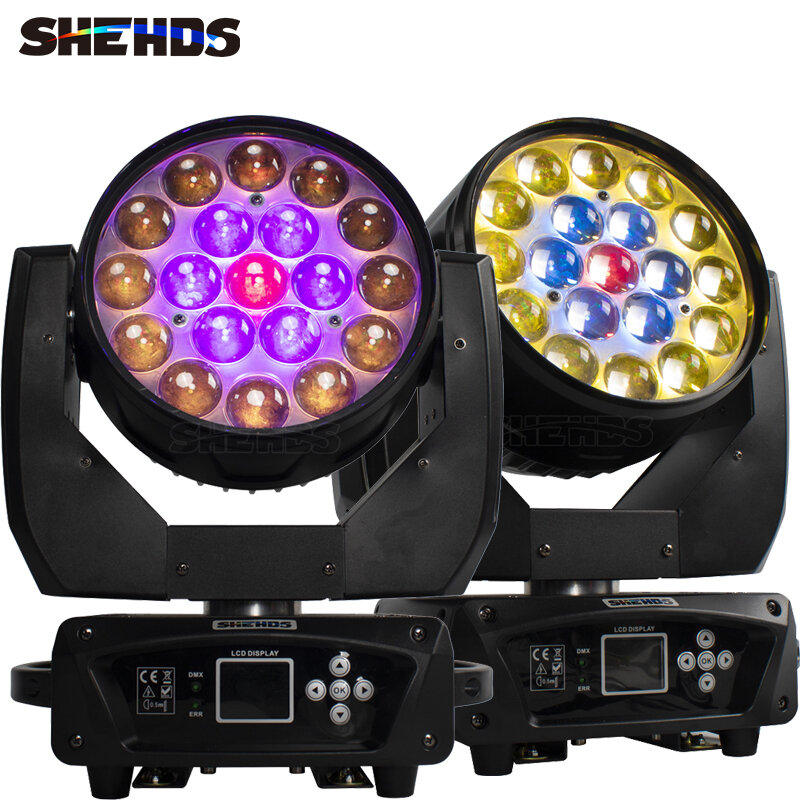 SHEHDS-شعاع وغسل الإضاءة ، 19x15 واط ، RGBW التكبير ، تتحرك إضاءة الرأس للديسكو ، KTV ، حفلة ، شحن سريع مجاني ، 2 قطعة