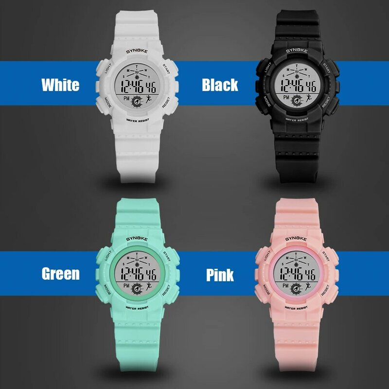 SYNOKE jam tangan Digital anak, jam tangan LED warna-warni kasual anti air untuk anak laki-laki dan perempuan