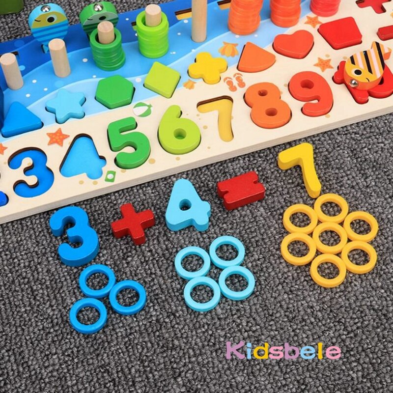 Brinquedos Matemáticos Montessori para Crianças, Quebra-cabeça Educacional De Madeira, Brinquedos De Pesca, Número De Contagem, Correspondência De Formas, Sorter Games Board Toy for Kids