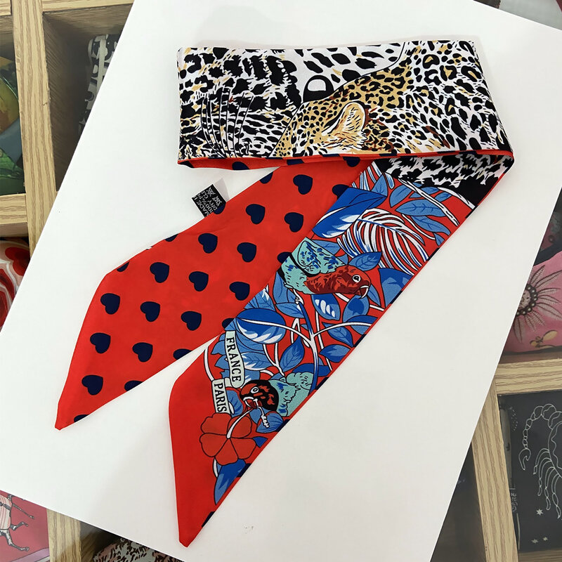Bufanda ajustada de leopardo y loro para mujer, pañuelo de seda de marca de lujo para bolso, nuevo diseño, Primavera, 2020