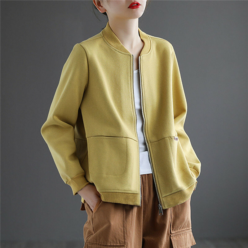 캐주얼 여성 보머 재킷, 캔디 컬러, 용수철 크롭 코트, 긴팔 지퍼, 클래식 보머, 2023 패션