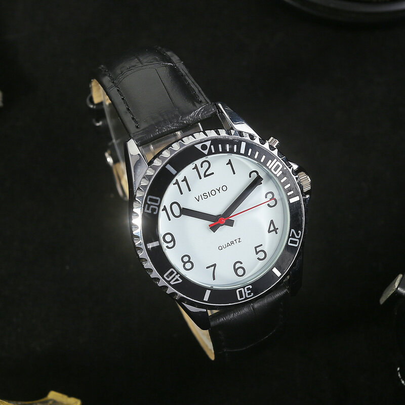Francuski rozmowa zegarek, rozmowa data i czas, czarny skórzany pasek TFBW-1501