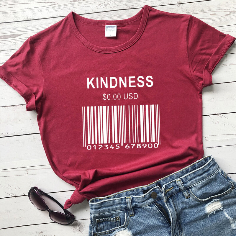 Kindess ค่าใช้จ่าย $0.00 USD เสื้อยืด Funny Be Inspirational Tops Tees Sarcastic ผู้หญิงแขนสั้นคริสเตียน Tshirt