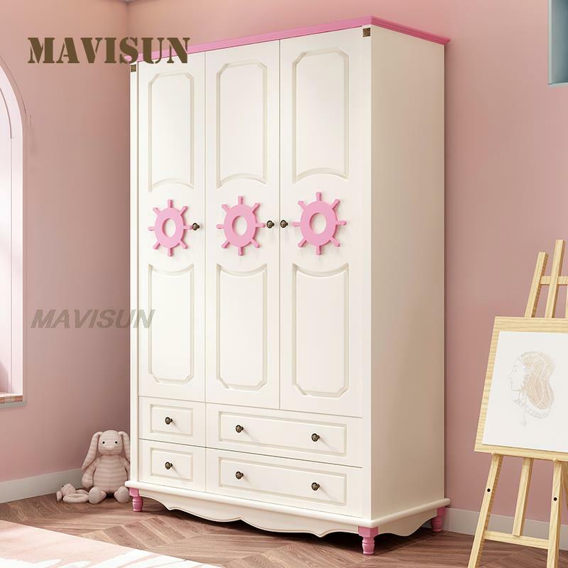 Nowoczesna minimalistyczna dziewczyna dziecięca z litego drewna różowa szafa główna sypialnia śródziemnomorska szafa szafka do przechowywania odzieży