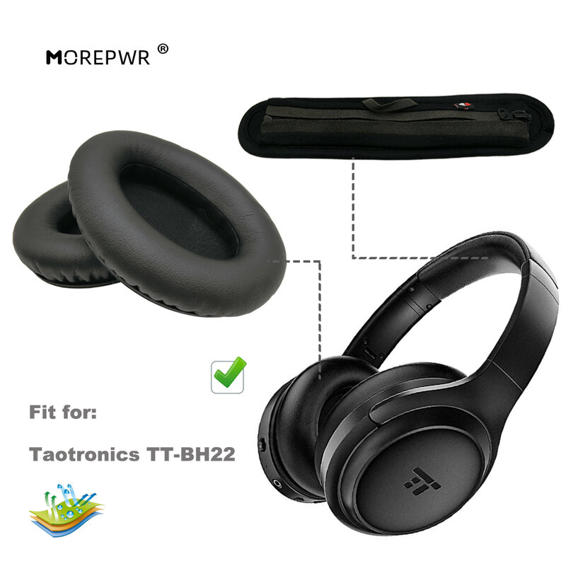 เปลี่ยนแผ่นหูสำหรับ Taotronics TT-BH22 TT BH22ชุดหูฟังชิ้นส่วน Headband หนังกำมะหยี่ Earmuff หูฟังปก