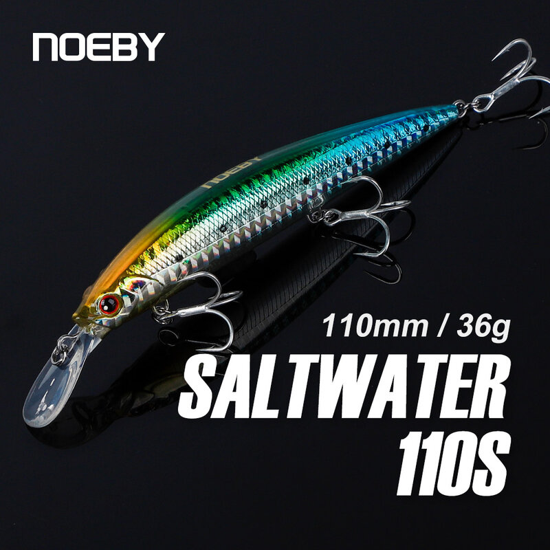 NOEBY-Heavy Sinking Minnow Fishing Lures, Iscas Artificiais Duras, Jerkbait para Pesca do robalo, Rolling Wobblers, 110mm, 36g