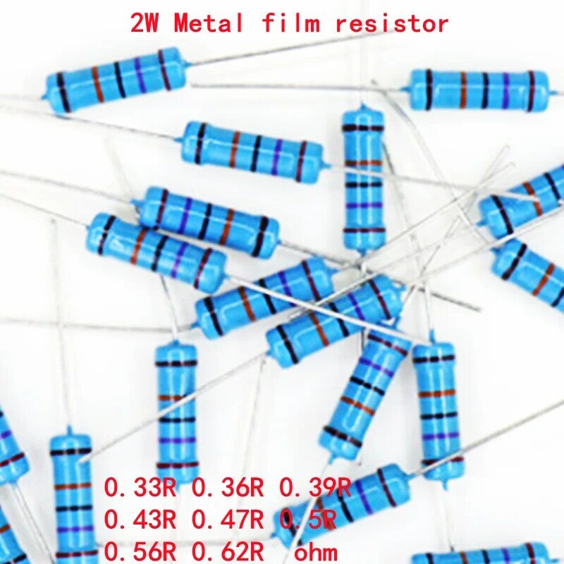 20Pcs 2W Metal Film Weerstand 1% 0.33R 0.36R 0.39R 0.43R 0.47R 0.5R 0.56R 0.62R 0.33 0.36 0.39 0.43 0.47 0.5 0.56 0.62 Ohm