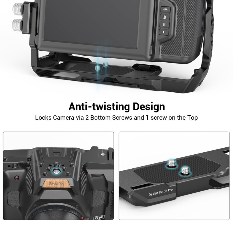 Kotak Kamera DSLR SmallRig untuk BMPCC 6K Pro untuk Kamera Bioskop Saku Blackmagic 6K Pro Bawaan Rel NATO & Dudukan Sepatu Dingin 3270