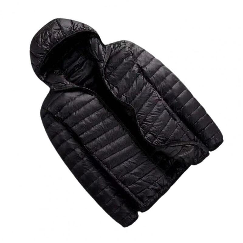 Mantel Panjang Pria Jaket Musim Dingin Ringan Kardigan Ritsleting Bertudung Empuk Warna Solid untuk Pakaian Sehari-hari