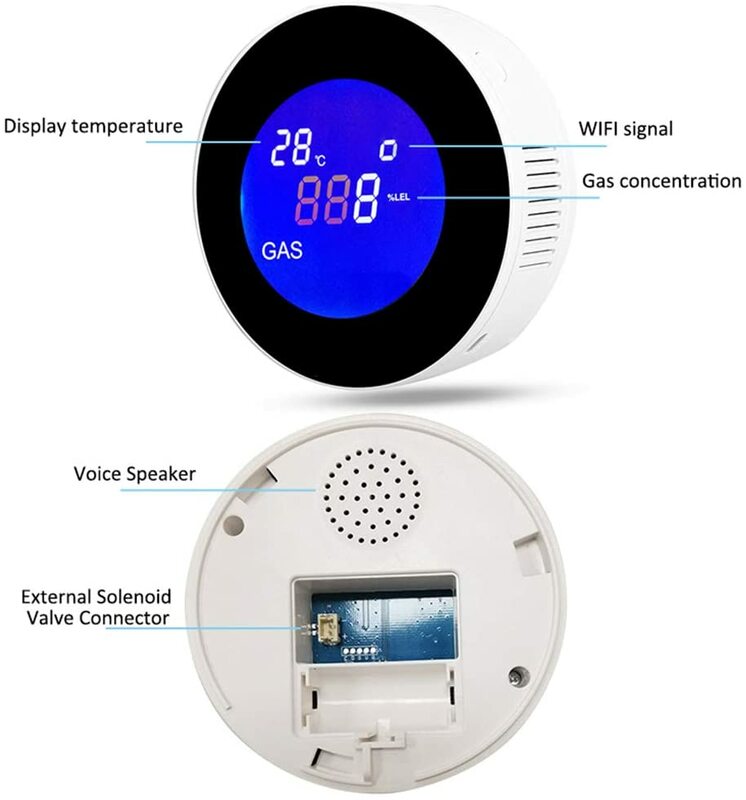 Natural Gas Detector WiFi เชื่อมต่อโทรศัพท์มือถือ,สัญญาณเตือนแก๊สโพรเพนเครื่องตรวจจับจอแสดงผล LCD สำหรับ Home Kitchen Camper Trailer