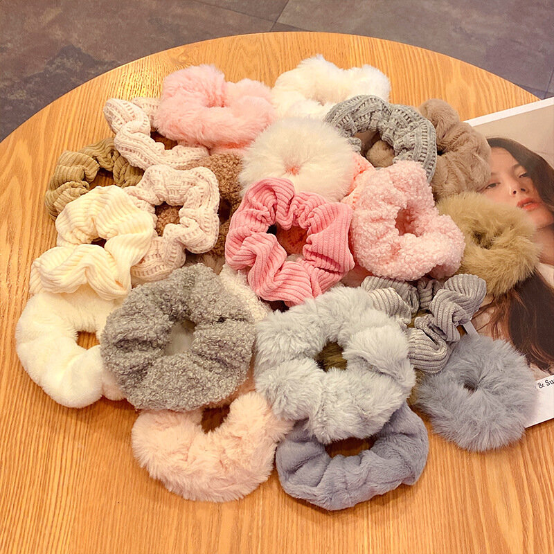 7PCS Autumn And Winter Plush Large Intestine Hair Tie Set Furry Scunchies Pack Women Hair Bands Rubber Band For Hair Accessories