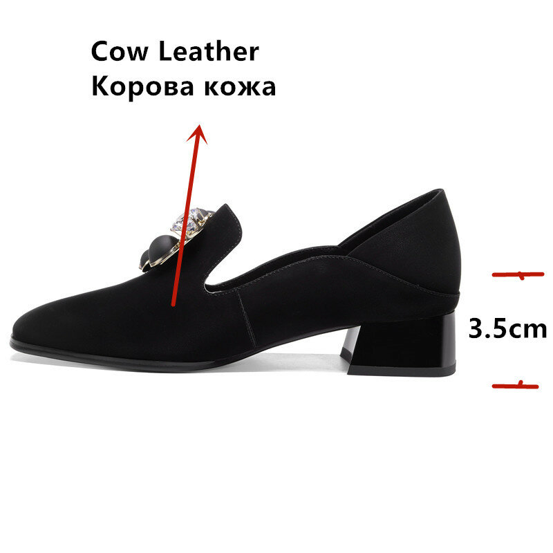 FEDONAS Rhinestone Women Cow Genuine Leather Pumps Prom Retro Thick Heels Pumps Shoes New Spring Sqauare Toe 2020 Shoes Woman